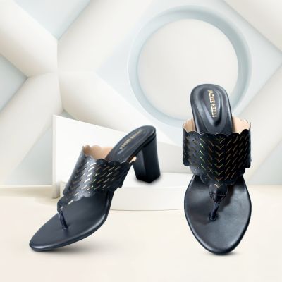 Textured Block Sandals with Laser Cuts