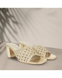 Women Woven Design Block Heels